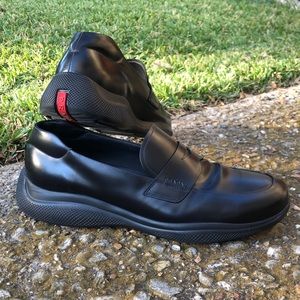 Prada Sport Men’s Black Leather Loafers sz 10